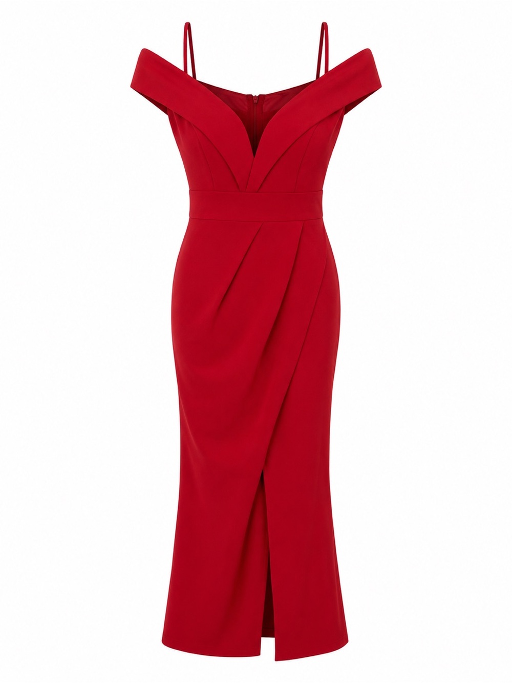 Morgan & Co. Red Midi Dress with Plunge V-Neck